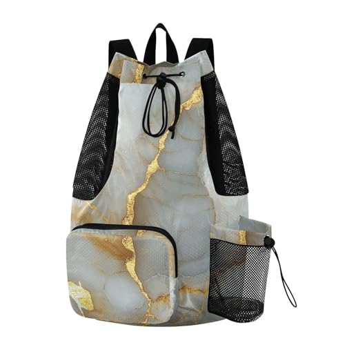 Drawstring Gym Bags For Men Women Sports Gym Bag With Pockets Pull String Bag Waterproof Marble White Gold - color: Color 2