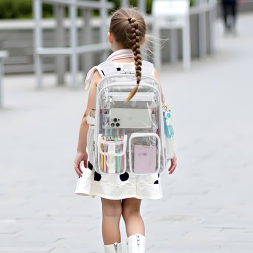 Clear Backpack Heavy Duty Transparent Backpacks Stadium Approved for School Work Sport Travel (White) - color: White
