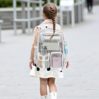 Clear Backpack Heavy Duty Transparent Backpacks Stadium Approved for School Work Sport Travel (White) - color: White