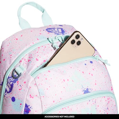adidas Creator School Backpack for Girls & Boys — Durable Bookbag - color: Splatter Sandy Pink/Semi Flash Aqua Blue