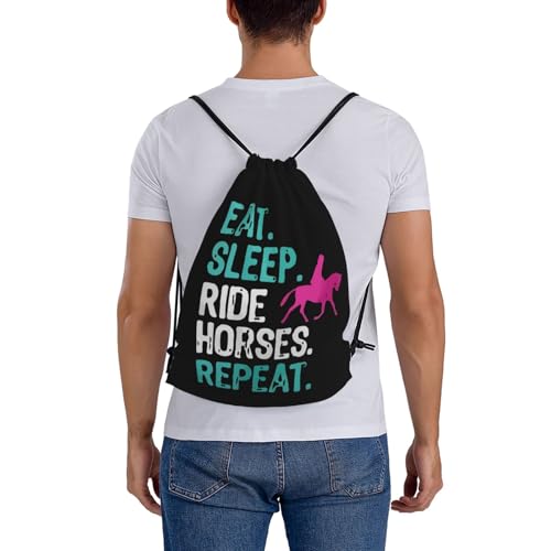 Eat Sleep Ride Horses Repeat Unisex Drawstring Backpack Bag Sport Gym Travel Swim Sackpack - color: Eat Sleep Ride Horses Repeat