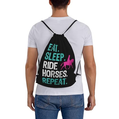 Eat Sleep Ride Horses Repeat Unisex Drawstring Backpack Bag Sport Gym Travel Swim Sackpack - color: Eat Sleep Ride Horses Repeat