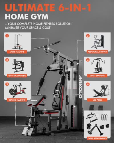 Mikolo Home Gym, Workout Station with 150LBS Weight Stack, Multifunctional Home Gym Equipment, Exercise Equipment for Full Body Strength Training - style: HGS with Cable attachments