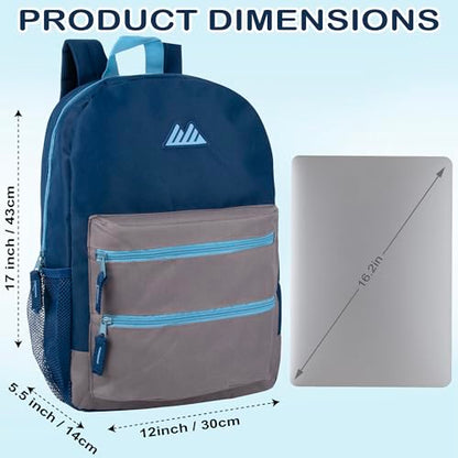 Summit Ridge Colorful Big Backpack for School Kids, Multi Pocket Backpack for Elementary, Middle School Girls, Boys with Padded Straps (Navy/Grey) - color: Navy/Grey
