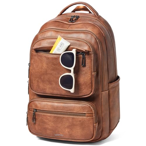 LATMAP Backpack For Women Men Vegan Leather Backpack Purse Shoulder Bookbag 16 15.6 15 Inch Laptop Bag Handbags For Travel Work College Large Brown - color: Brown