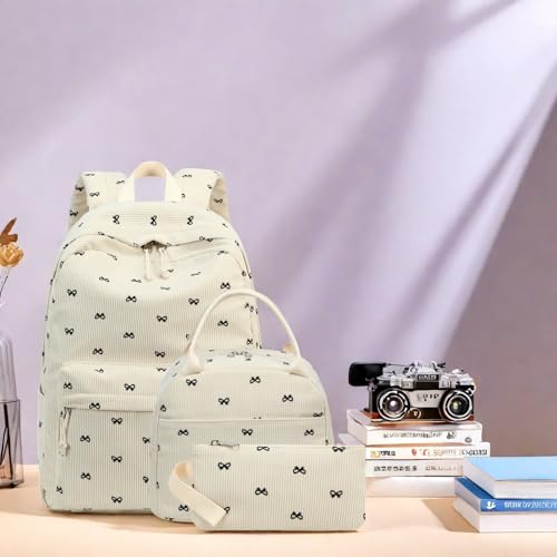 LEDAOU Backpack for Girls School Bag Kids Bookbag Teen Backpack Set Daypack with Lunch Bag and Pencil Case | Kids - color: Black Bowtie -2