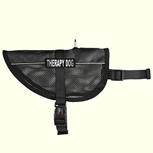 Dogline 17"-21" MaxAire Mesh Vest for Dogs and 2 Removable Therapy Dog Patches, Medium, Black - color: Black, size: Girth 17 by 21"