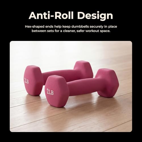 Sunny Health & Fitness Neoprene Coated Hex Shaped Dumbbell Non-Slip Fitness Weights for Home Gym Exercise, Full Body Workout Strength Building, Weight Loss, Sold in Pairs - Sizes - 2LB, 5LB, 8LB, 10LB - style: 2 Pounds