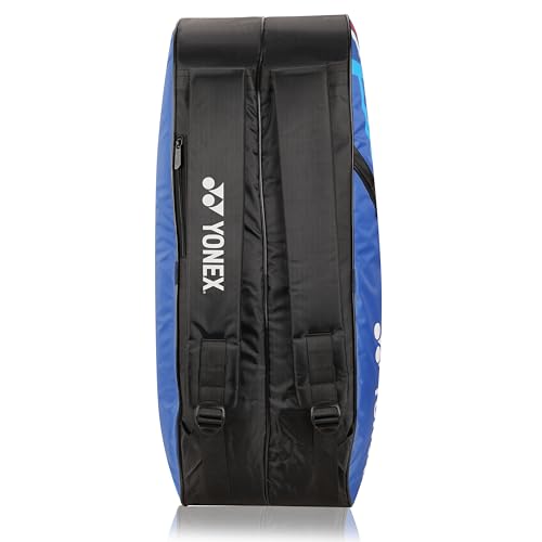Yonex Stylish Badminton Kit-Bag |Double Zipper Compartment for Storage of 6 Rackets and Clothes|Side Pocket |Back Straps |Accessories Compartment |Made in India - color: ROYAL BLUE BLACK