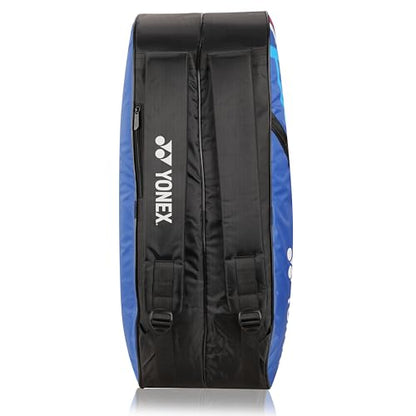 Yonex Stylish Badminton Kit-Bag |Double Zipper Compartment for Storage of 6 Rackets and Clothes|Side Pocket |Back Straps |Accessories Compartment |Made in India - color: ROYAL BLUE BLACK