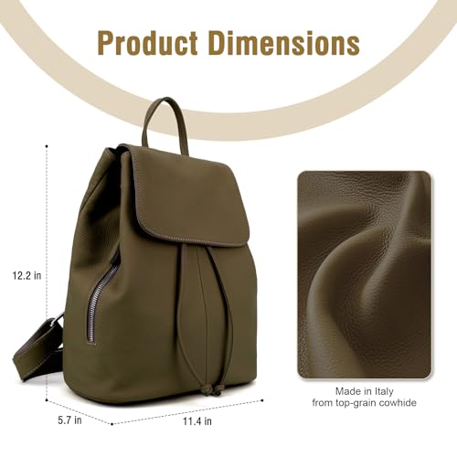 BOYATU Women’s Full-Grain Leather Backpack Purse, Minimal Structured Design, Work Commuter & City Travel, Compact Everyday Essentials, Fashion RFID Pocket Bag ((Olive green) - color: Green