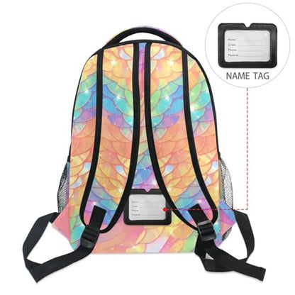 Backpacks for Men and Women Waterproof College School Computer Bag with Chest Strap Gift Men & Women Rainbow Scales Glittering - color: Multicolor06
