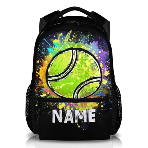 Boys School Backpack Personalized Kids Tennis Backpacks Bookbag Back to School Supplies, 17 Inches Custom Name Cool Sport Back Pack for Travel Camping Casual (Black) - color: Color 5-1