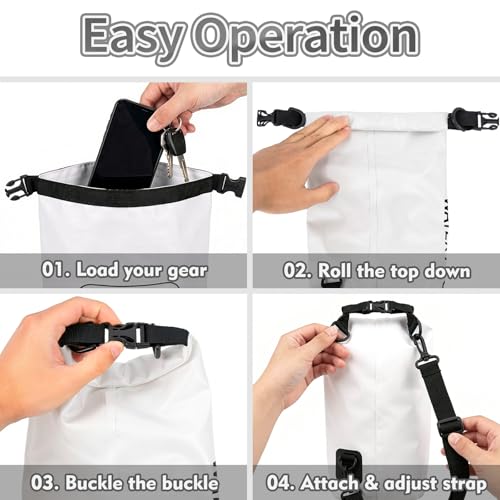 Waterproof Dry Bag 2L, IPX8 Roll Top Waterproof Belt Bag with Clear Phone Window, Phone Pouch Water Protector, Boat & Kayak Accessories, Essentials for Cruise Camp Swim Beach Fish Travel (White) - color: White dry bag 2L