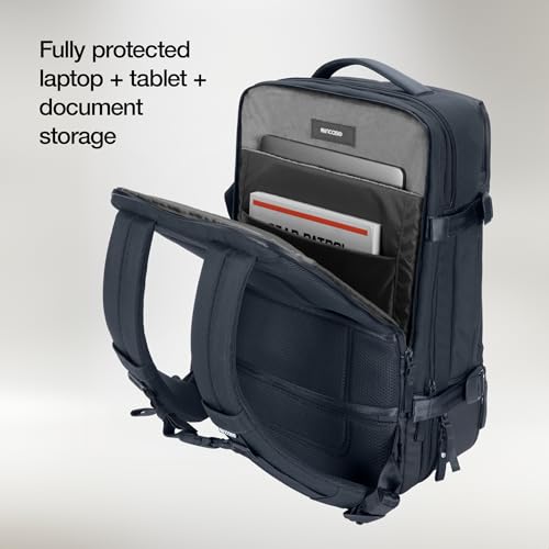 Incase A.R.C. Travel Backpack 38L – Expandable Carry On Luggage, Fits up to 17" Laptop – Butterfly Opening, Quick Access Pocket, Shoe Storage – Airplane Travel Essentials, Weekend Bag – Navy - color: Navy