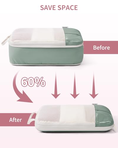 Narwey 6 Set Compression Packing Cubes for Travel, Lightweight Expandable Luggage Organizer Bags, Durable Space Saver Bags (Sage Green) - color: Sage Green