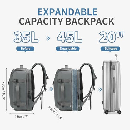 35L Travel Backpack 17" Laptop Backpack W/USB-C Port, Expandable Carry-On Bag, TSA Flight Approved Water-Resistant for Business College, Grey - color: Grey