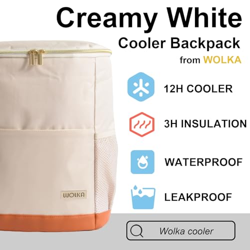 Insulated Cooler Backpack Outdoor - Leak Proof Backpack Cooler 30 Cans, Waterproof Lightweight Cooler Bag for 12h Hot/Cold Retention - Soft Cooler for Travel, Camping, Beach, Lunch - color: Creamy-White