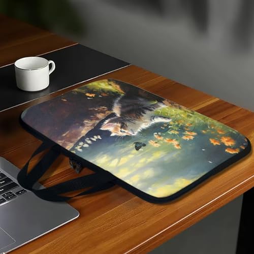 10 Inch Cute Cat Flower Tablet Sleeves Laptop Case, Protective Computer Bag with Handle, Carrying Case Tablet Cover for Students, Water-Repellent Notebook Sleeves Messenger Briefcase - color: Cute Cat Flower, size: 10 Inch