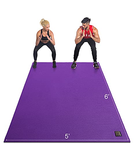 GXMMAT Large Exercise Mat 6'x4'/6'x5'/6'x6'(7mm), Thick Workout Mats for Home Gym Flooring, Extra Wide Non-Slip Durable Cardio Mat, Shoe Friendly, Perfect for Plyo, MMA, Jump Rope, Weights, Fitness - color: Purple Grey, size: 6*5 FT