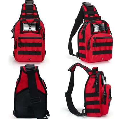 First Aid Sling Backpack - EMS Equipment Emergency Medical Supplies Tactical Range Shoulder Molle Bag - Heavy Duty Sports Outdoor Rescue Pack - Perfect for Camping Hiking Trekking - Red - color: Red