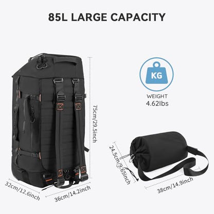 85L 29“ Foldable Rolling Backpack with Wheels, Soft-side Travel Duffle Bag with Separate Shoe Compartment, Full Quilted Bottom,Black - color: Black