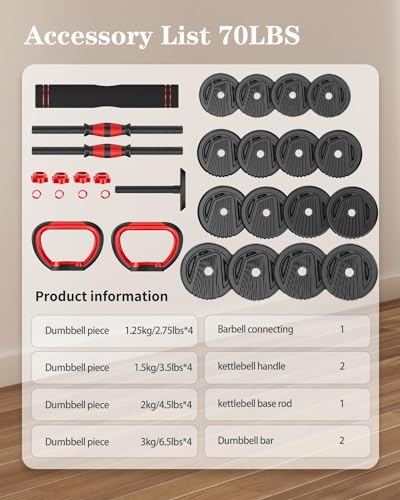 Adjustable Dumbbells, 20/30/45/70/90lbs Free Weight Set with Connector,5 in1 Dumbbells Set Used as Barbell,Kettlebells,Push up Stand,Fitness Exercises for Home Gym Suitable Men/Women - style: 70LB(35LB Pair)