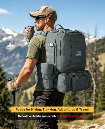 CVLIFE Tactical Backpack Military Army Rucksack 60L Large Assault Pack Detachable Molle Bag, Grey - color: Grey