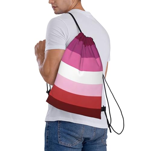 Lipstick Lesbian Pride Flag Drawstring Bag Sport Gym Backpack Beach Travel Sack Draw String Yoga Bag For Men Women - color: Lipstick Lesbian Pride Flag