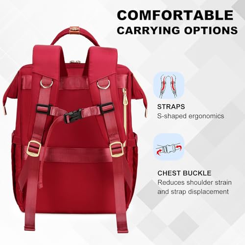 AIJIEKE Lunch Backpack for Women, 15.6 Inch Laptop Backpack with Detachable Insulated Cooler Lunch Box, 2-in-1 Water Resistant Work Computer Bag for Nurse Teacher College Commute, Red - color: Red