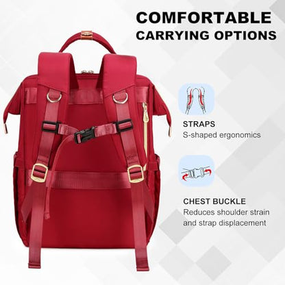 AIJIEKE Lunch Backpack for Women, 15.6 Inch Laptop Backpack with Detachable Insulated Cooler Lunch Box, 2-in-1 Water Resistant Work Computer Bag for Nurse Teacher College Commute, Red - color: Red