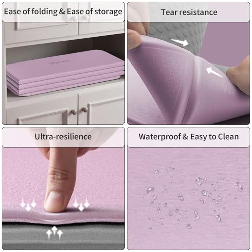 7-Fold Yoga Mat 70"x24" - 1/2 Inch Thick Folding Exercise Mat, Compact Non-Slip TPE Mat for Travel, Storage, Yoga & Home Gym, Lightweight & Portable - color: Taro Purple + Warm Gray