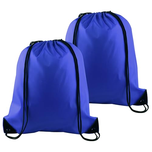 PLULON 2Pcs Drawstring Bags Bulk, Blue Drawstring Backpack String Backpack Cinch Sack Sport Gym Backpack Bags for Yoga Traveling Outdoor Sports - color: Blue