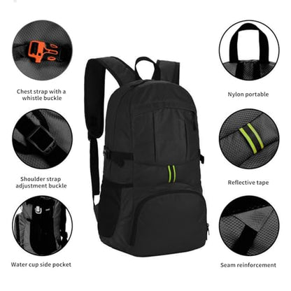 Lightweight Foldable Backpack 25L, Water Resistant Hiking Backpack, Packable Travel Backpack for Outdoor Camping Cycling(1 Pack-Black) - color: Black