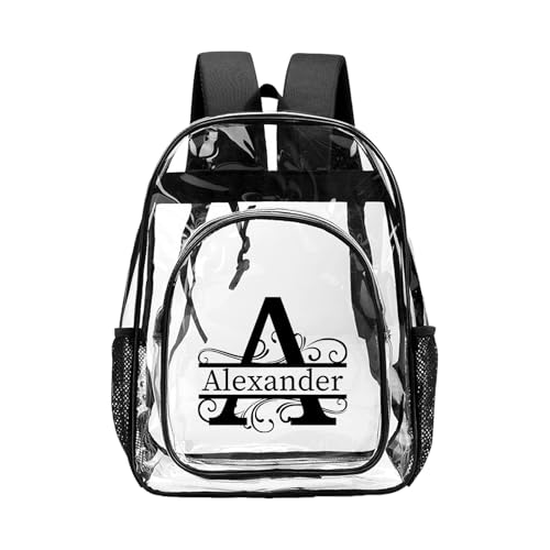 Personalized School Clear Backpack for Kids with Name, Custom Water Proof Transparent Backpack Heavy Duty With Reinforced Strap for College Workplace, Back to School Gifts for Boys Girls - color: I-clear Backpack