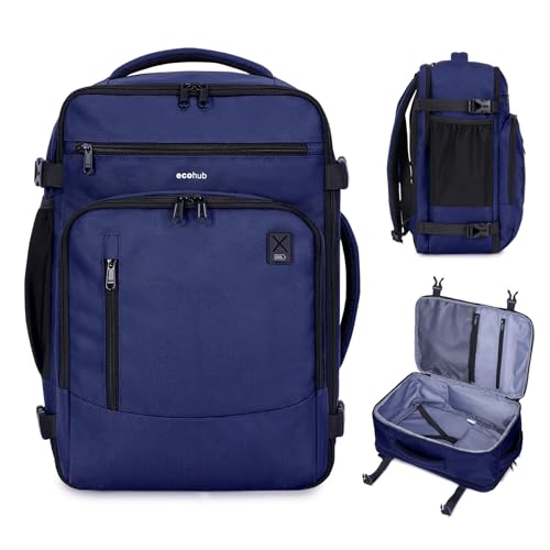ECOHUB 17" Small Travel Backpack, United Airlines Personal Item Bag 17x10x9 with 16 Pockets, Water Resistant Rucksacks Fit 15.6" Laptop, AirTag Pocket, Lightweight Casual Daypack, 25L, Blue - color: Blue-3, size: 17 inch underseat