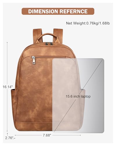 MASINTOR 15.6 inch Leather Laptop Backpack Purse for Women, Designer Travel and Work Bag with Laptop Compartment Mocha Brown - color: Mocha Brown