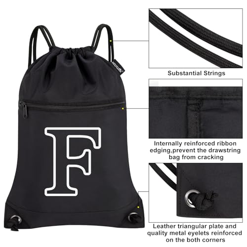 HOLYLUCK Drawstring Bags Initial Backpack Sackpack Cinch Bags for Sports, Gym, Travel, Beach(Black-F) - color: Black-f