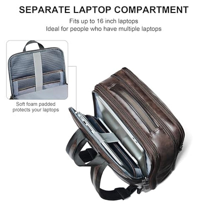 Shrrie Vegan Leather Laptop Backpack for Women&Men,16 Inch Expandable Backpack with USB Charging Port,Two-toned Coffee - color: Two-toned Coffee