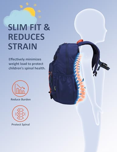 MOUNTAINTOP 18L Kids Backpack, Lightweight Children Daypack for Boys Girls, School Bag with Chest Strap, 29 * 16 * 45CM - color: Dark Blue