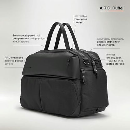Incase A.R.C. Duffel with ReSpun 100% Recycled Polyester – 40L, Two-Way Zipper, Quick Access Pockets, 16” Laptop Storage Pocket, Travel Pass-Through, Adjustable Strap, Internal Organization, Black