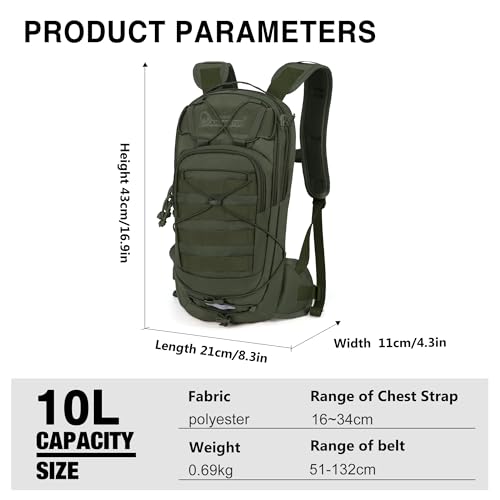 Mardingtop10L Small Tactical Molle Hydration Backpack,Cycling Backpack for Biking,Cycling and Running EDC Daypack - color: Ranger Green