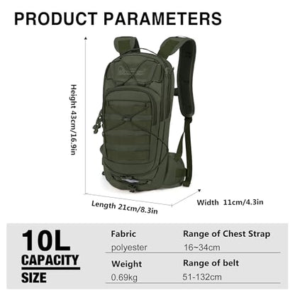 Mardingtop10L Small Tactical Molle Hydration Backpack,Cycling Backpack for Biking,Cycling and Running EDC Daypack - color: Ranger Green