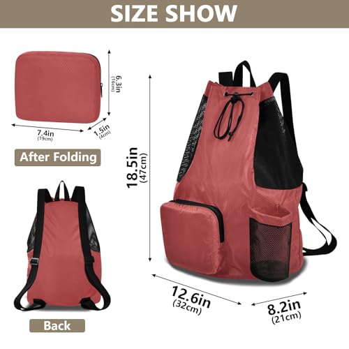 ODAWA Gym Bags for Men Backpack Titian Red Drawstring Backpacks with Pockets for Gym - color: Titian Red