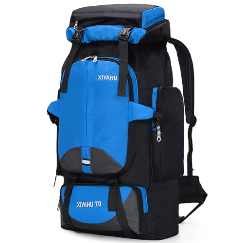 Lawaia 70L Hiking Backpack Rucking Camping Lightweight Backpacking Outdoor Travel Bag Trekking Back Pack Large Capacity Backpacks Climbing Trail Backpack for Men Women- Sky Blue - color: Sky Blue