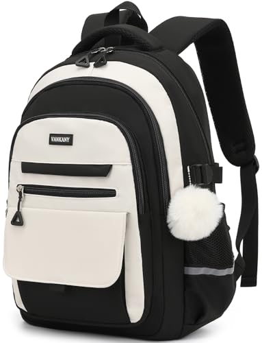 School Backpack for Teen Girls, Large Capacity Laptop Bag for High School Middle School Elementary, Aesthetic Bookbag College Women, Beige Black - color: Beige Black, size: 15.6in