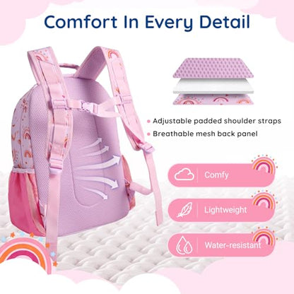 mommore Kids Backpack for Boys Girls 4-8 Kindergarten Elementary School Backpack with Lunch Box - 15” H Fit Folder - color: A-rainbow Print, style: 3 Pcs