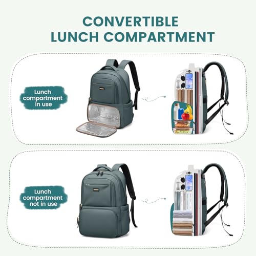GOLF SUPAGS Lunch Backpack 16 Inch Laptop Backpack with Insulated Cooler Lunch Box Food Bag for College Work Camping Picnics (Atrovirens) - color: Atrovirens