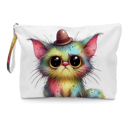 Fokongna Cute Print Wet Bag, Small Portable Waterproof Multi-Functional Organizer for Women, Rainbow Watercolor Fluffy Cat, Ideal for Daily, Beach & Travel - color: Rainbow Watercolor Fluffy Cat