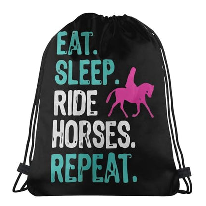 Eat Sleep Ride Horses Repeat Unisex Drawstring Backpack Bag Sport Gym Travel Swim Sackpack - color: Eat Sleep Ride Horses Repeat